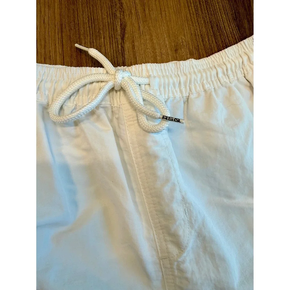 RSQ Mens Nylon Shorts White Elastic Waist Drawstring 6 Inch Inseam Size S NEW